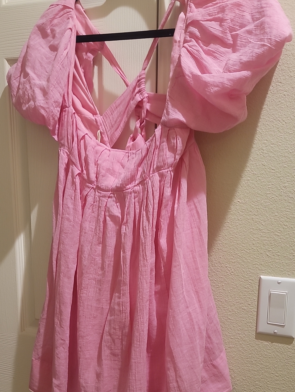 NWOT Free People Fully Lined  Pink Puff Sleeve Mini Dress Size Small